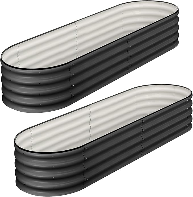 2 Pcs 4.5x2x1.5ft Oval Raised Garden Bed,Galvanized Raised Beds,Open-Ended Base Metal Raised Planter Beds,Garden Bed Outdoor,Planter Raised Boxes for Vegetables, Flowers,Tool-Free Asse,Gray-HomvellaHome