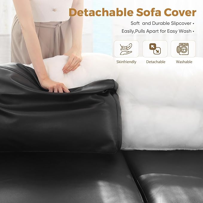 118.5" Faux Leather Modular Sectional Sofa, L Shaped Couch Set for Living Room, 6-Seater Comfy Cloud Couches with Movable Storage Ottoman Black-HomvellaHome