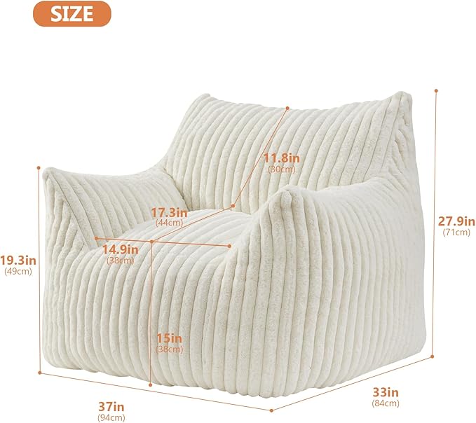 Giant Bean Bag Chairs for Adults with Filling Plush Fluffy Bean Bag Chairs for Teens with Armrests Comfy BeanBag Lazy Couch Sofa Chair for Bedroom Living Room Reading-HomvellaHome