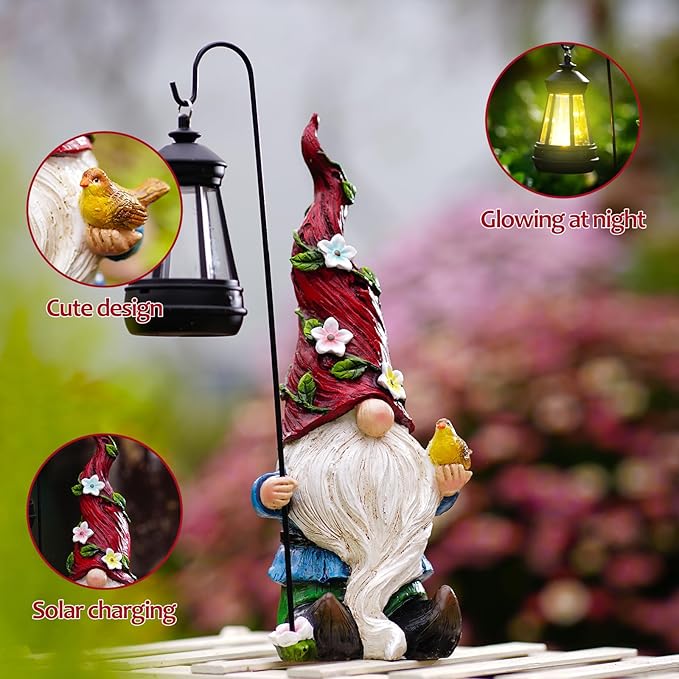 Garden Gnomes Outdoor Statue with Solar Lights,Solar Gnomes Decorations for Yard Outdoor gnome Decorations for Garden, Patio Gnome Gifts for Mom-HomvellaHome