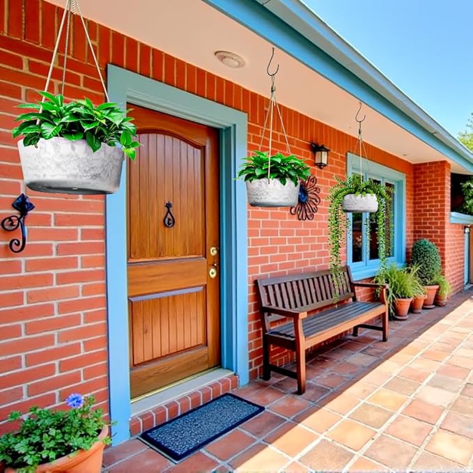 10.7 Inch Hanging Planter for Outdoor Indoor Plants，2 Pack Hanging Flower Pots with Drain Holes for Garden Home Decor Use (Marble)-HomvellaHome