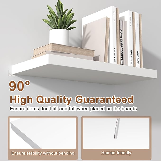 12 Inch Deep Floating Shelves for Wall 2 Pack White Floating Shelves Large Storage Space Wall Mount Shelf for Living Room Kitchen Bathroom 36" W x 12" D x 1.2" White-HomvellaHome