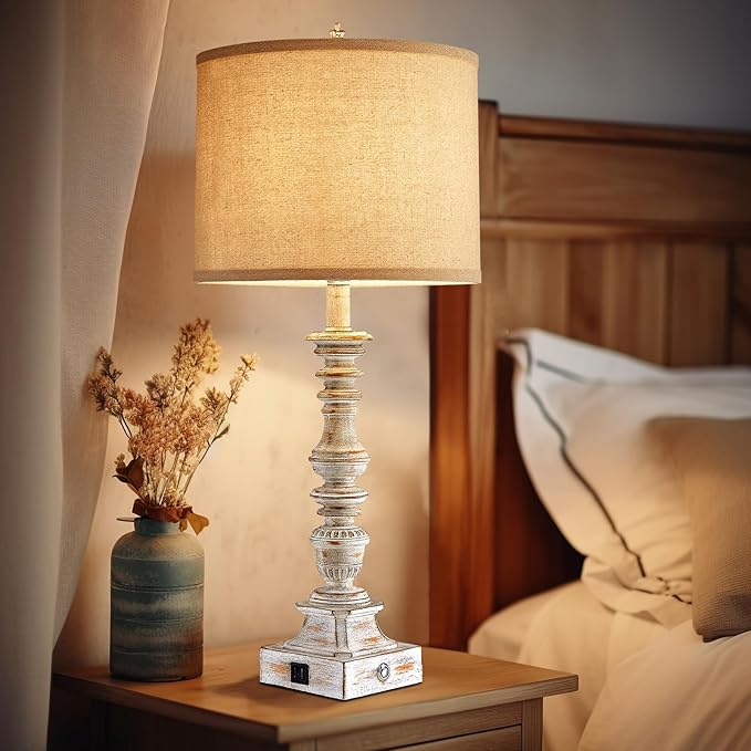 Farmhouse Table Lamps for Bedroom Set of 2 Vintage 3-Way Dimmable Touch Control Nightstand Lamps, Bedside Lamps for Living Room, Traditional Nightstand Lamp End Table lamps 28.5" (Bulbs Included)-HomvellaHome