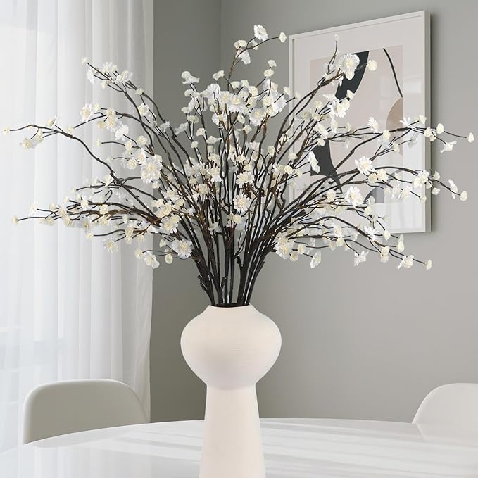 Geegoods 10 Stems White Faux Flowers for Vase – Real Touch Artificial Baby Breath Branches Long Stem for Tall Vase Indoor Home Table Centerpieces Decoration-HomvellaHome