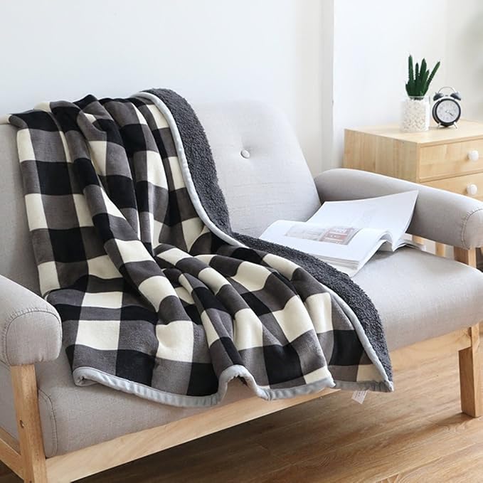UKELER Buffalo Check/Plaid Throw Blanket 60''×50'' for Couch- Ultra Soft Plush Flannel Fleece Sherpa Throw Bed Throws for Kids and Adult-HomvellaHome