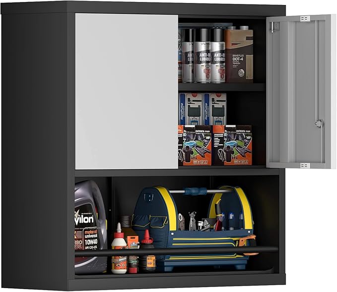 Garage Cabinets,Metal Storage Cabinet with Locking Door,Lockable Wall Mount Cabinet for Storage,Hanging Cabinets for Garage,Kitchen,Office-HomvellaHome