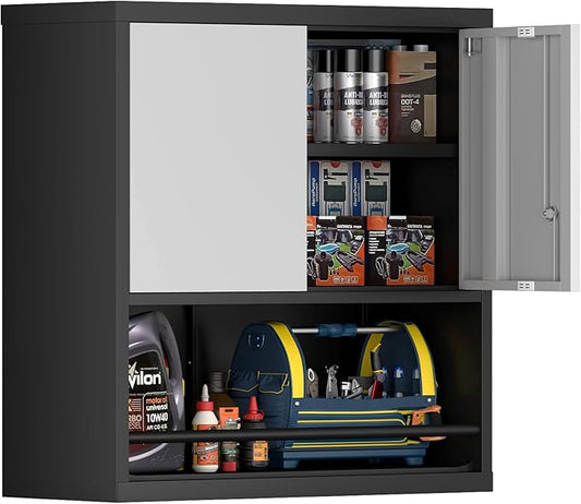 Garage Cabinets,Metal Storage Cabinet with Locking Door,Lockable Wall Mount Cabinet for Storage,Hanging Cabinets for Garage,Kitchen,Office-HomvellaHome