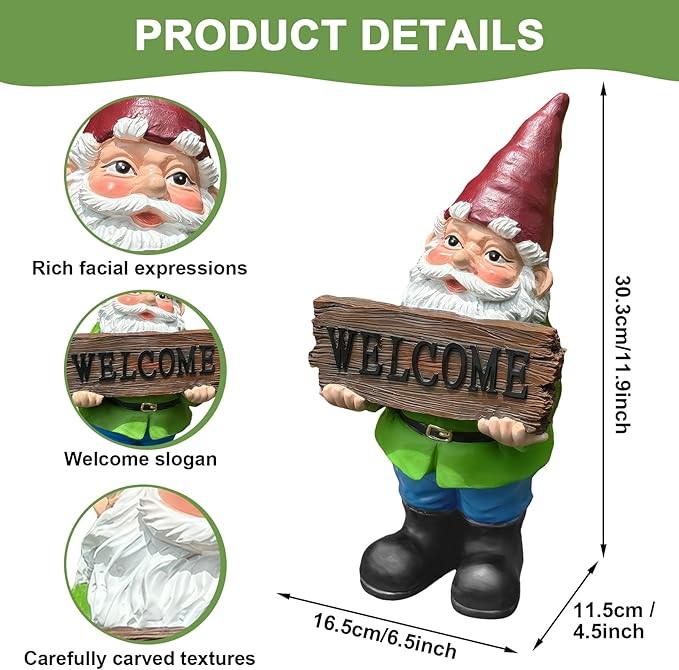 Gnome Garden Decor Statue Gnomes Decorations for Yard with Welcome Sign Outdoor Decorations for Patio Unique Garden Gifts for Women Mom Grandma-HomvellaHome