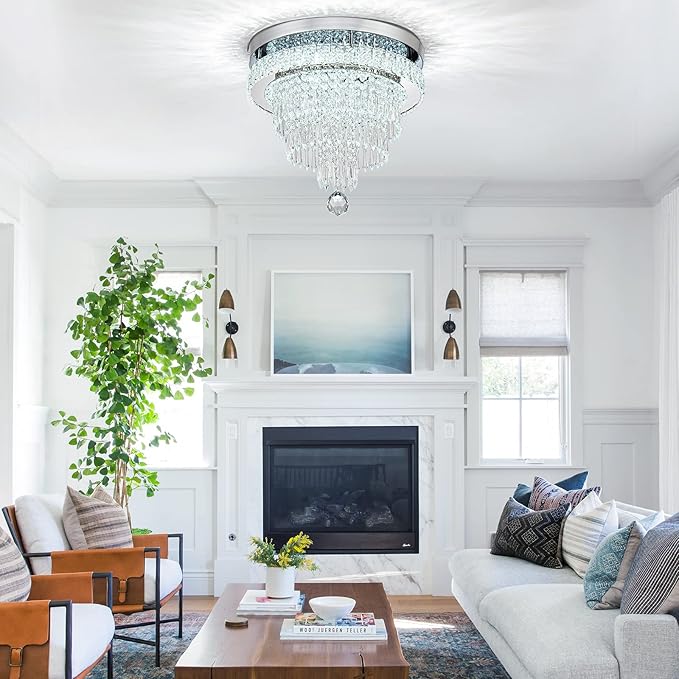 16“ Crystal Chandeliers Round Modern LED Chandelier Light Flush Mount Ceiling Light Fixtures with Remote Control for Bedroom Living Room Dining Room (dimmable)-HomvellaHome