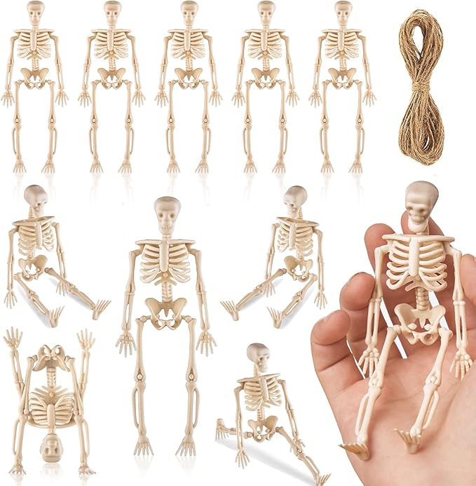 10 Pcs Halloween Mini Skeleton Figurine Decoration,6”Halloween posable Skeleton Decor,Small Plastic Skeleton Figure for Spooky Home Decor Haunted House Decorations Party Favors-HomvellaHome