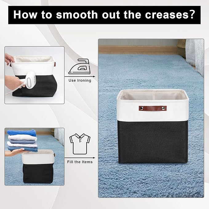 13x13 Cube Storage Bins, Collapsible Fabric Storage Box, 4 Pack Closet Baskets with Handles for Organizing, Shelf, Toys, Clothes, Home, Office, Nursery (Black&White)-HomvellaHome