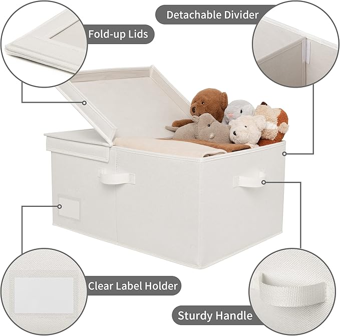 GRANNY SAYS Fabric Storage Bin with Lid, Decorative Storage Box for Shelves, Container Storage Basket Organizer, Closet Bins with Lids for Organizing, Jumbo, Ivory, 1-Pack-HomvellaHome