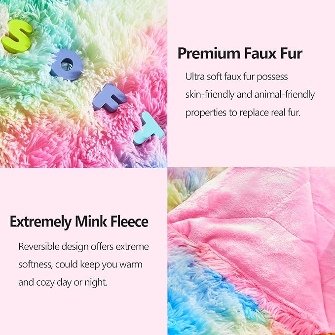 GONAAP Fuzzy Faux Fur Throw Blanket Dark Rainbow Super Soft Cozy Plush Fuzzy Shaggy Blanket for Couch Sofa Bed (Dark Rainbow, Throw(50"x60"))-HomvellaHome