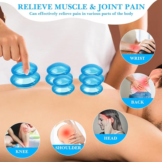 Geiserailie 16 Pcs 4 Sizes Cupping Therapy Set Silicone Cupping Massage Cups Professional Chinese Therapy Cup Vacuum for Body Muscle Nerve(Blue)-HomvellaHome