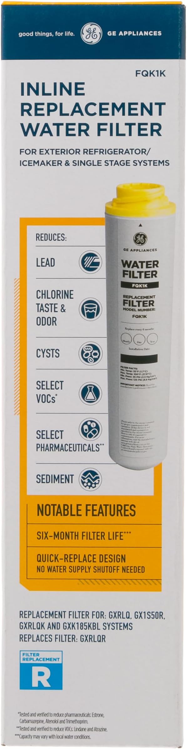GE FQK1K Under Sink Water Filter | Replacement for Water Filtration System | Easy Install | Reduces Sediment, Rust & Other Impurities from Water | Replace Every 6 Months for Best Results | 1 Filter-HomvellaHome