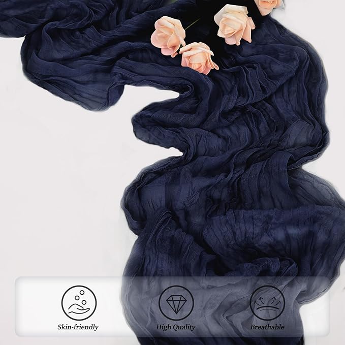 12 Pack Navy Blue Cheesecloth Table Runner 10FT Boho Fabric Rustic Cheese Cloth Table Runner for Wedding Bridal Shower Baby Shower Gauze Sheer Birthday Party Table Decorations 20 x 120 Inch Long-HomvellaHome