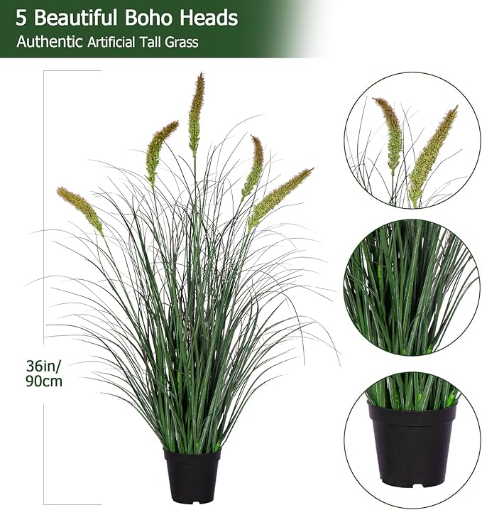 Green Onions Fake Plants,Artificial Plants Indoor, Fake Grass Decor Green Plant Fake Outdoor Flowers Fake Succulents,Artificial Tall Grass Plants with Pots House Decorative(36“ 1 Pack)-HomvellaHome
