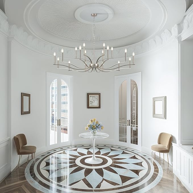 18 Light Nickel Living Room Chandelier High Ceiling Foyer Candle Chandelier Large Modern 59in Metal Chandeliers Hanging Light for Master Bedroom Dining Room Light Fixture Over Table-HomvellaHome