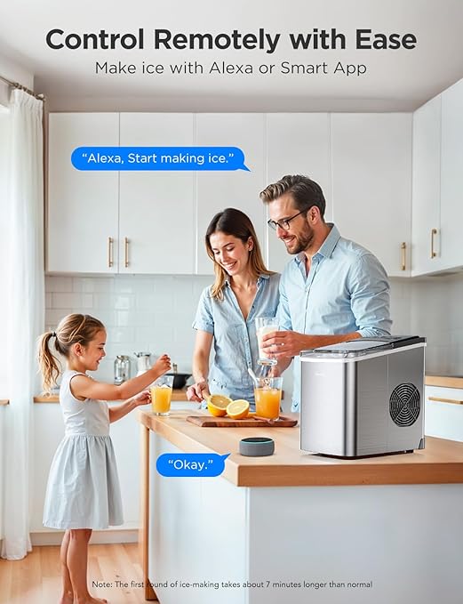 GoveeLife Smart Countertop Ice Makers, Portable Ice Maker Machine with Self-Cleaning, 6 Mins 9 Bullet Ice, 26lbs/24Hrs, Voice Remote for Home Kitchen Party Camping, with Ice Scoop Stainless Silver-HomvellaHome