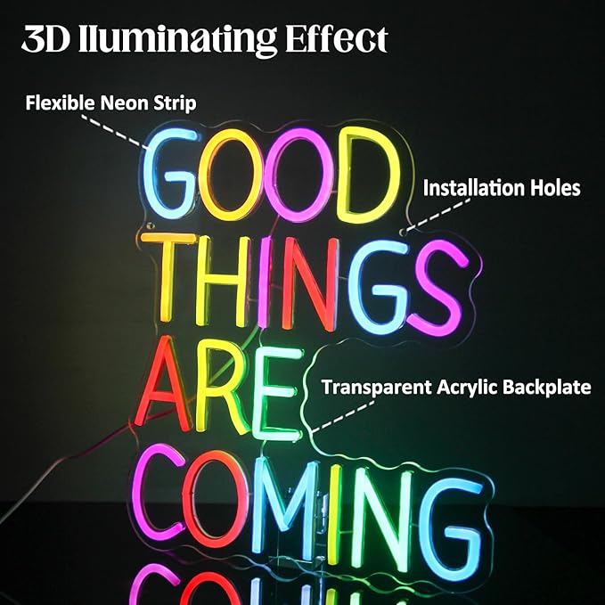 Good Things Are Coming Neon Sign Colorful Letters Neon Lights Signs Motivational Decor Inspirational Quotes LED Neon Signs for Wall Bedroom Bar Office Man Cave Dorm Decor Birthday Gifts-HomvellaHome