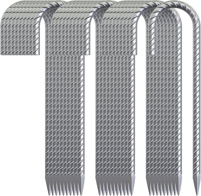 12 Inch Ground Stakes Heavy Duty J Hook 30 Pack Metal Spikes Galvanized Ground Anchors Rebar Tent Stakes for Fence, Bounce House, Gazebos and Outdoor Decorations Inflatables-HomvellaHome
