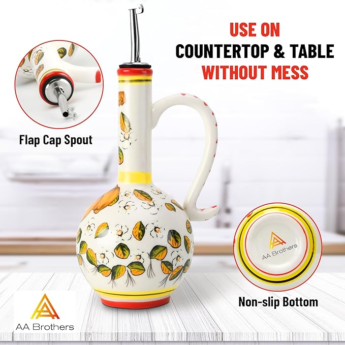 15Oz Ceramic Handmade Oil Dispenser with 3 olive design-HomvellaHome