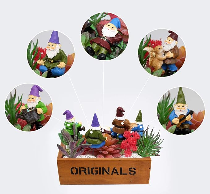 Garden Miniature Gnomes Set of 5PCS,Happy Life Gift for Outdoor Fairy Garden Yard Lawn Décor-HomvellaHome