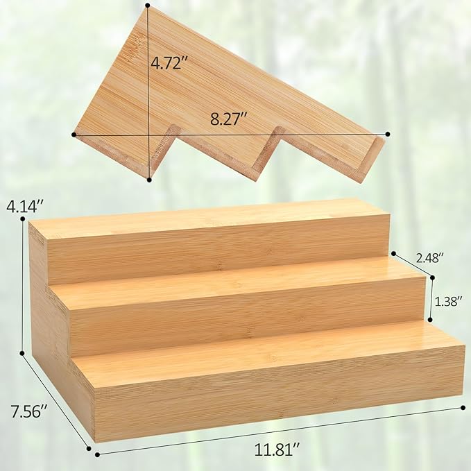 2 Pack Bamboo Spice Rack Organizer for Countertop, 3 Tier Spice Step Shelf for Cabinet (Jars Not Included)-HomvellaHome