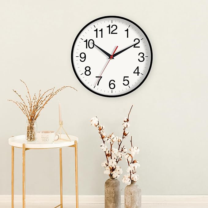 16 Inch Wall Clock, Large Wall Clocks Battery Operated, Big Silent Non-Ticking Analog Clock Decorative for Living Room, Office, Kitchen, Outdoor,Classroom, Bedroom, Bathroom, School(Black)-HomvellaHome