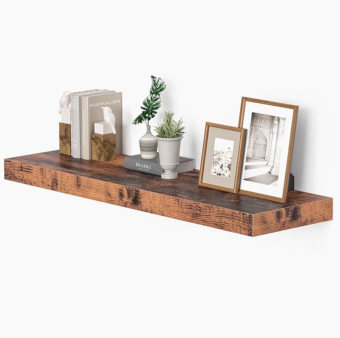 10 inches Deep Floating Shelves 36 inch Long, Sing Shelves for Wall Heavy Duty for Bedroom, Bathroom, Living Room, Kitchen, Office, Farmhouse Shelf Home Decor, Set of 1, Rustic Brown-HomvellaHome