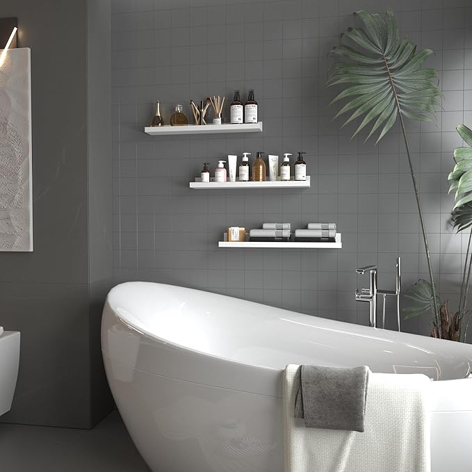 Giftgarden 24 Inch White Floating Shelves for Wall Mount, Modern Wood Wall Shelf Ledge for Bathroom Bedroom Living Room Kitchen Nursery Storage, Set of 3 Different Sizes-HomvellaHome