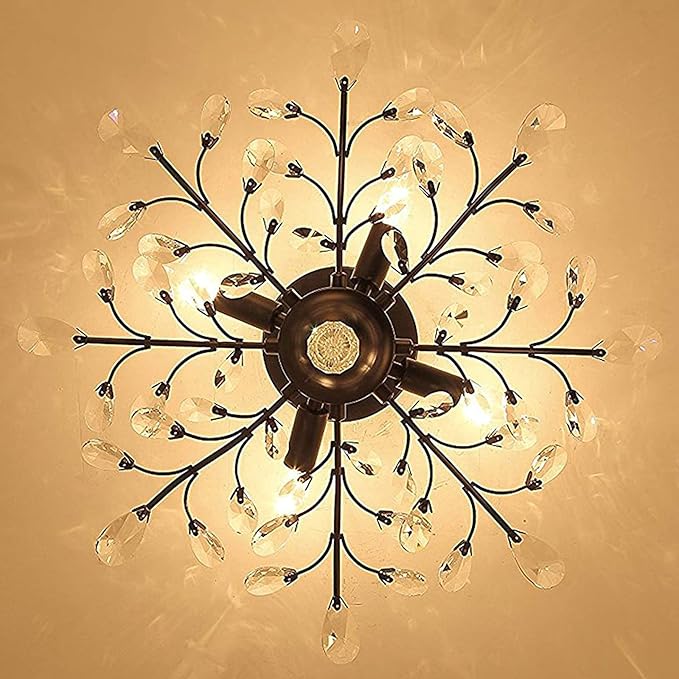 Ganeed Crystal Chandeliers,Vintage K9 Clear LED Ceiling Lighting,Edison Pendant Light Flush Mounted Fixture with 4 Light for Living Room Dinning Room Restaurant Porch Hallway (Black)-HomvellaHome