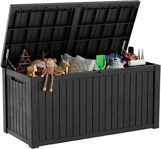 180 Gallon Deck Box,Resin Outdoor Storage Box with Lockable for Patio Furniture, Pool Accessories, Garden Tools Waterproof Outside Storage Box, Black-HomvellaHome