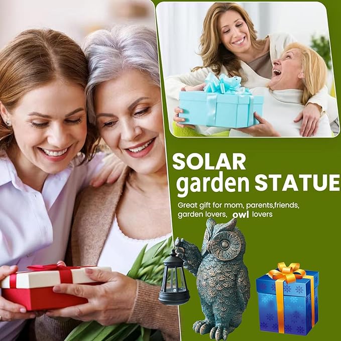 Garden Statues Outdoor, owl Figurines Decorated with Solar Lights, Unique Christmas Birthday Gifts for Moms, Grandmas, Women, Wives, Sisters-HomvellaHome