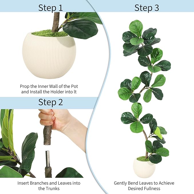 GarveeHome Fiddle Leaf Fig Artificial Tree with White Planter,5ft Faux Plants Indoor with Moss, Fake Rubber Tall Fake Floor Plant in Pot - Artificial Trees for Home Office Living Room Decor-HomvellaHome