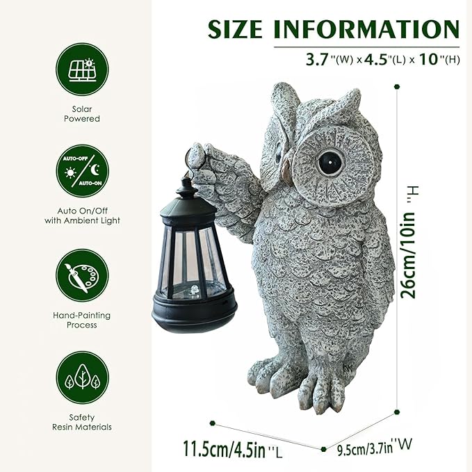 Garden Statues, owl Outdoor Figurines Decorated with Solar Lights, Unique Christmas Birthday Gifts for Moms, Grandmas, Women, Wives, Sisters (Grey Owl1)-HomvellaHome