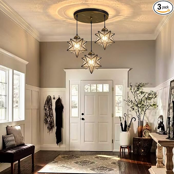 Glass Glam Chandelier Star Pendants Light Fixture Modern Elegant Ceiling Hanging Lights Included LED Warm Light Bulbs Oiled Bronze-HomvellaHome
