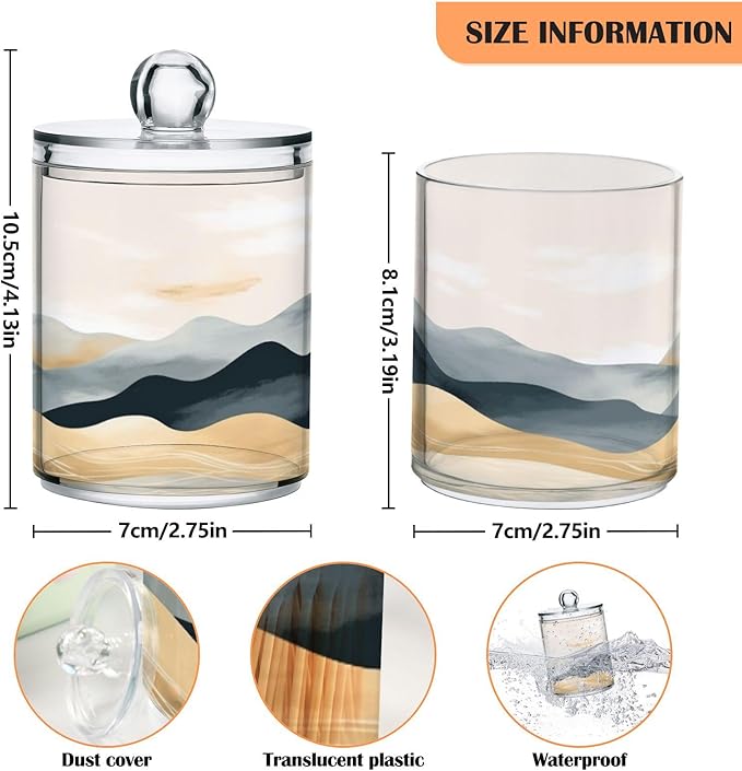 2 Pack Qtip Holder Organizer Dispenser Marble Mountain Bathroom Storage Canister Cotton Ball Holder Container for Cotton Pads/Swabs/Floss-HomvellaHome