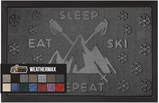 GORILLA GRIP 100% Waterproof All-Season WeatherMax Doormat, US Designed Natural Rubber, Stain and Fade Resistant, Low Profile Indoor Outdoor Door Mats, Easy Clean Patio Mat, 17x29, Graphite Skiing-HomvellaHome