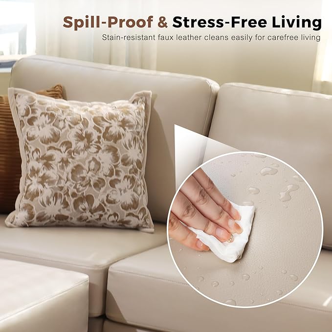 118.5" Faux Leather Modular Sectional Sofa, 7 Seater U Shaped Couch with Storage Seat with Reversible Chaise Deep Seat for Living Room Whitesand-HomvellaHome