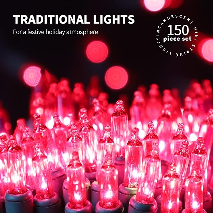 150LIGHTS PINK Extra-Bright With End Connectors Christmas Decorative Lights 9.72m UL Certified Mini String Light Set Waterproof for Home Garden Holiday Christmas Tree Party Patio Decor Wedding-HomvellaHome