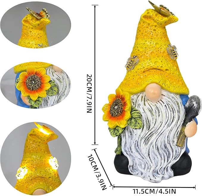Garden Gnomes Outdoor Decor Solar Gnomes Statues with Butterfly Bee Sunflower Led Lighted Dwarf Outside Decorations for Yard Patio Lawn Ornaments Gifts for Women Mom-HomvellaHome