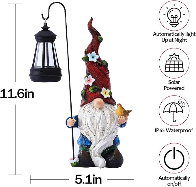 Garden Gnomes Outdoor Statue with Solar Lights,Solar Gnomes Decorations for Yard Outdoor gnome Decorations for Garden, Patio Gnome Gifts for Mom-HomvellaHome
