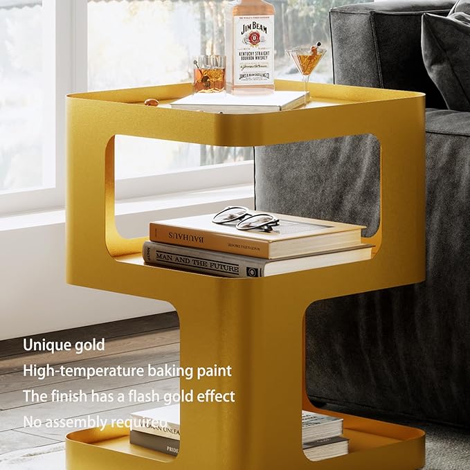 Gold Side Table,Modern end Table,Unique nightstand,Bedside Tables,Metal Accent Side Table with Storage for Living Room Bedroom Couch,no Assembly Required-HomvellaHome