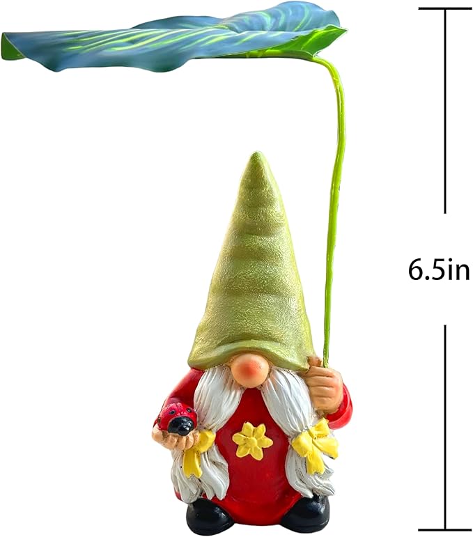 Garden Female Gnome Statue Decoration with Leaf Umbrella, 6.5” Figurine Ornament for Indoor Outdoor Home Patio Yard Lawn, for Gnome Lovers & Garden Enthusiasts，Mom，Women-HomvellaHome