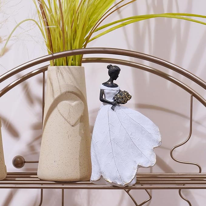 Guichifun Fairy Statue Collection Home Decoration - White Leaf Angel Girls Resin Home Decor for Outside or Inside Rustic Garden Grave Decorations for Cemetery Figurines Gift 5 x 3 x 7.5 Inch-HomvellaHome