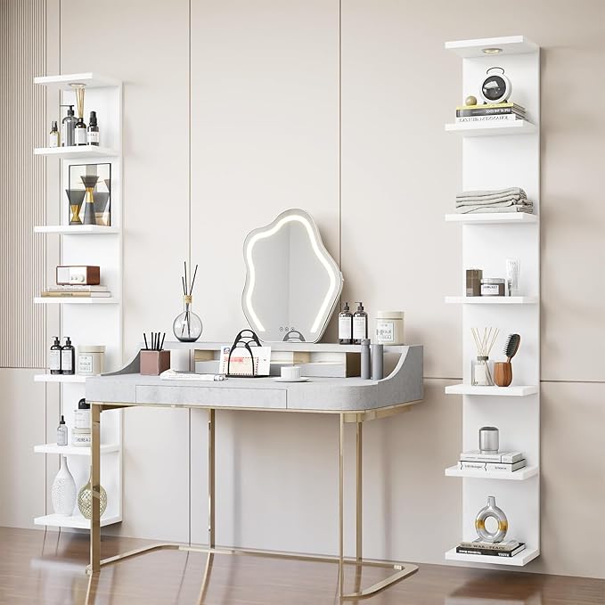 Versatile 7 Tier Shelf Unit 6.4Ft Lack Wall Shelf Unit with LED Floating Wall Shelf Unit Wall Mount Vertical Shelving for Storage Space Saving Organizer for Bedroom Living Room Office Display Decor-HomvellaHome