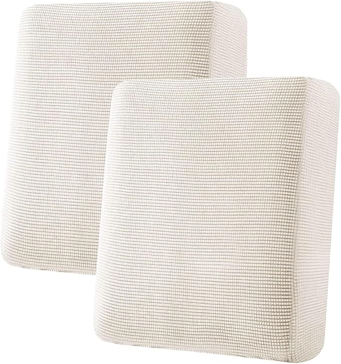 H.VERSAILTEX Super Stretch Individual Seat Cushion Covers Sofa Covers Couch Cushion Covers Slipcover Sets Thick Jacquard Textured Twill Fabric (2 Piece Medium Sofa Cushion Covers, Ivory)-HomvellaHome