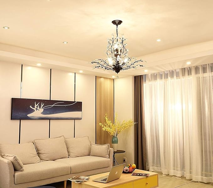 Ganeed Crystal Chandeliers,Vintage 8 Lights Pendant Light,K9 Clear Crystal Chandelier Lighting Fixtures,Ceiling Light for Living Room Bedroom Restaurant Porch Hallway (Black)-HomvellaHome