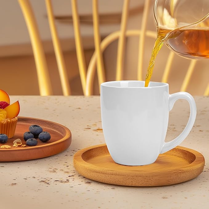 16 OZ White Stoneware Mugs Set of 6, Large Ceramic Coffee Cups with Handle, Porcelain Mugs for Latte, Milk, Tea and Juice-HomvellaHome